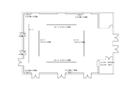 竹取の間の照明バトン・照明電源図