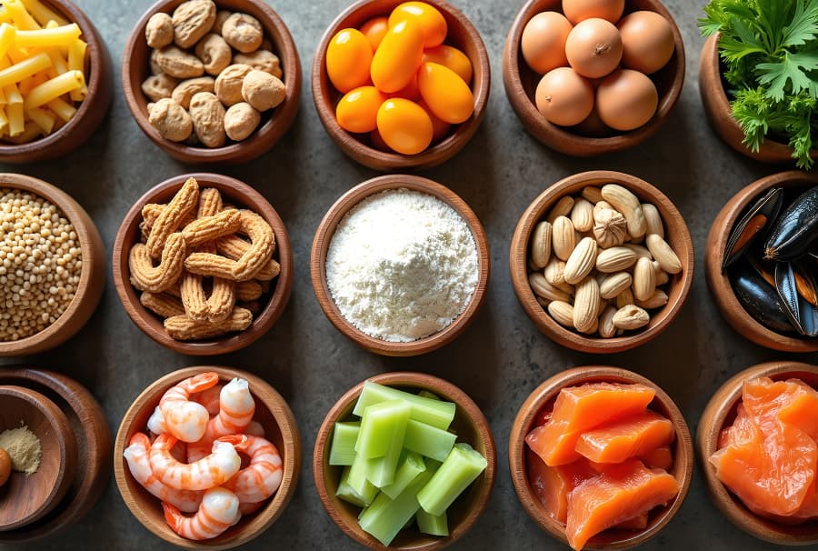 落花生、エビ、穀物などアレルギー素材のイメージ