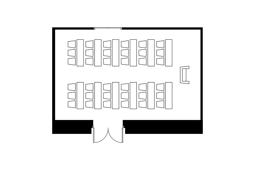 スクール形式に設営された会議室のレイアウト図。