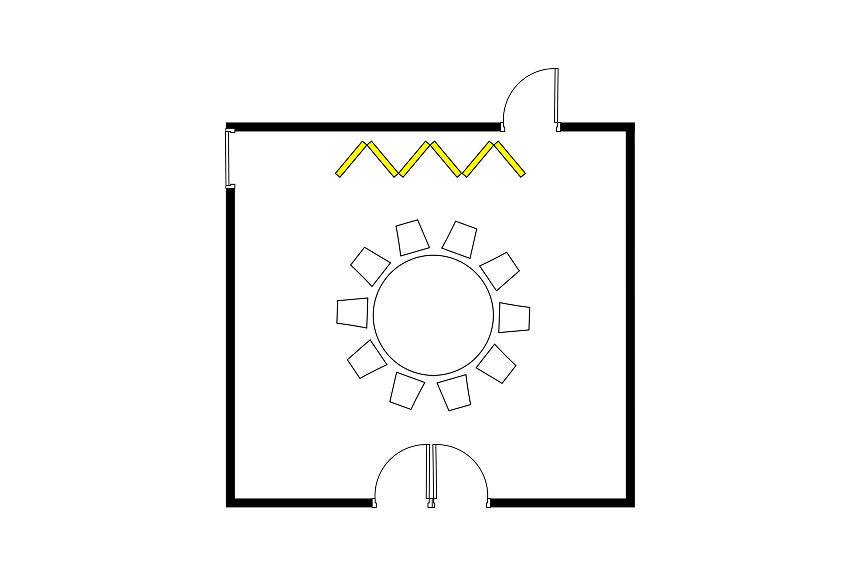 円卓が1つ配置された宴会場のレイアウト図。