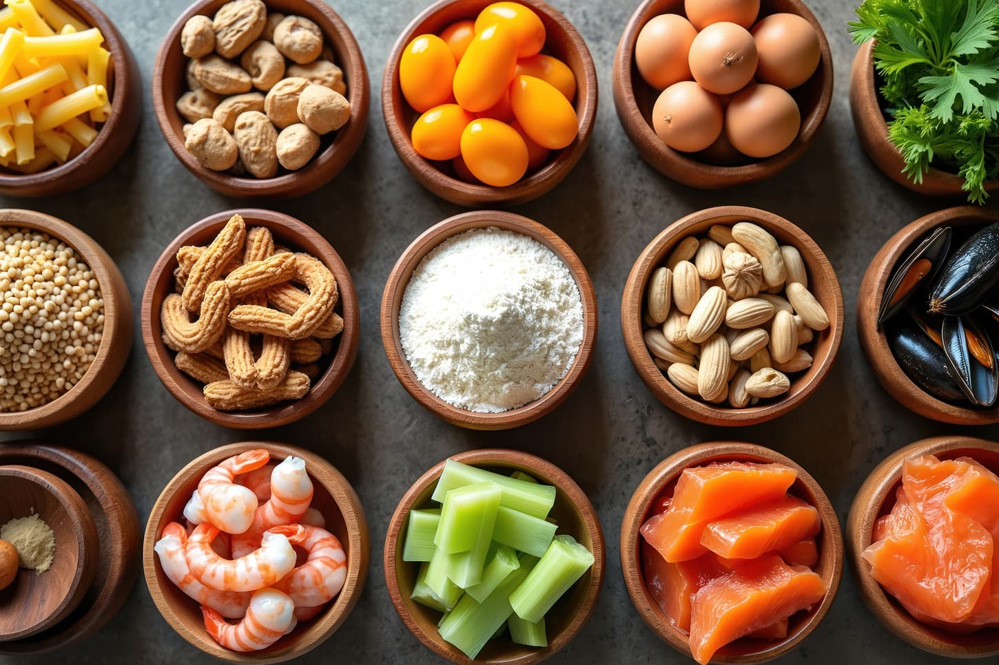 調理前の様々な食材のディスプレイ