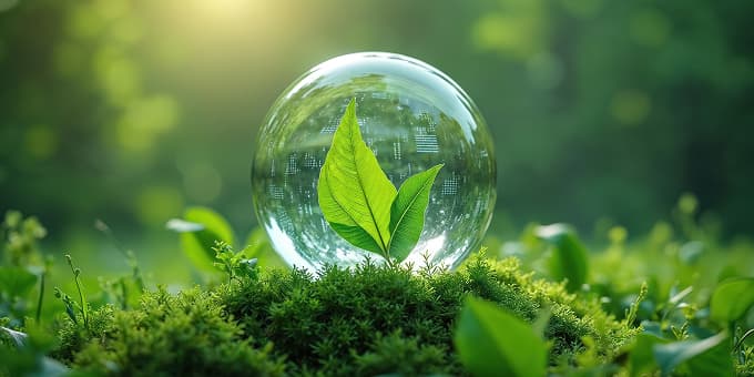 緑の葉が入った透明な玉。